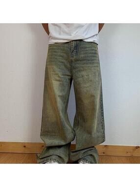 Vintage super baggy y2k urban wide leg faded desert wash denim skater jeans